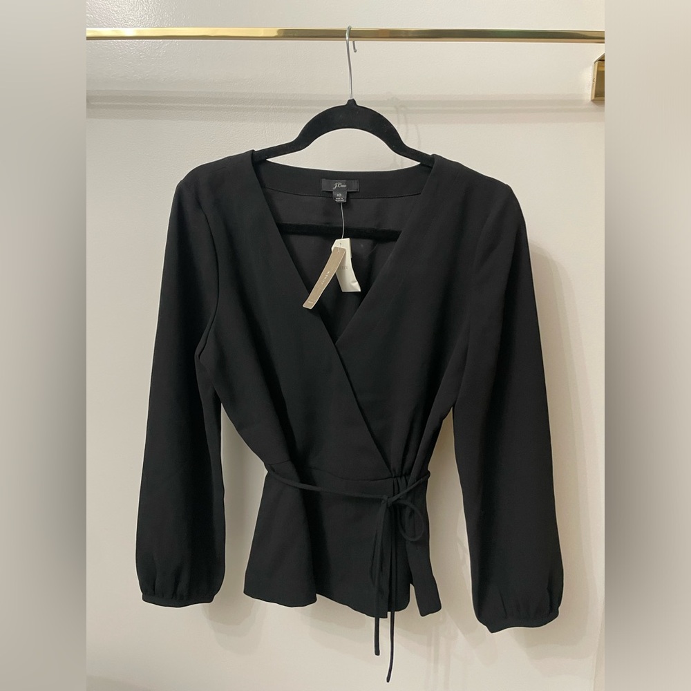 J.Crew women’s faux wrap crepe blouse, black, size 10